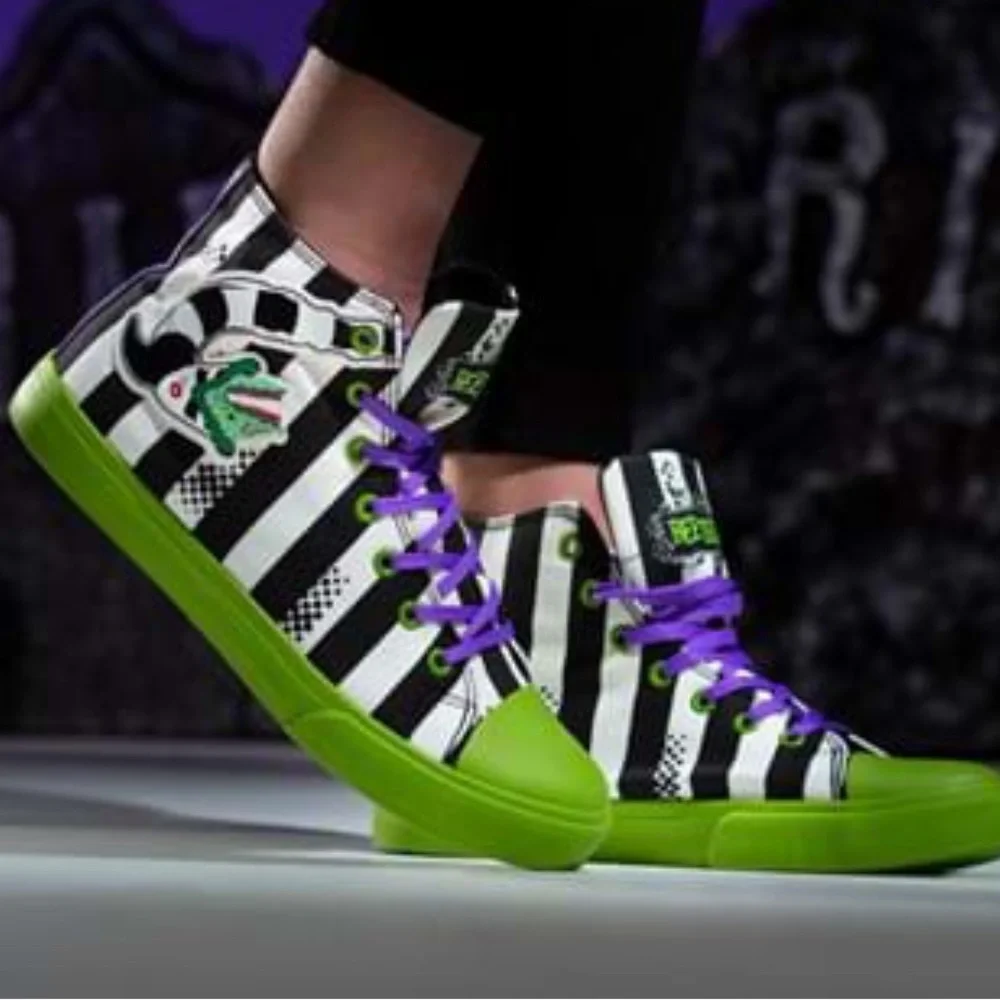 BEETLEJUICE sneakers shoes black and white sandworm striped stripe Tim Burton - Picture 1 of 16
